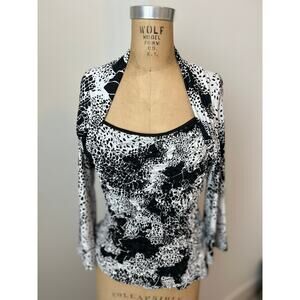 Joseph Ribkoff Vintage Black and White Animal Print Top with Sequins size 10